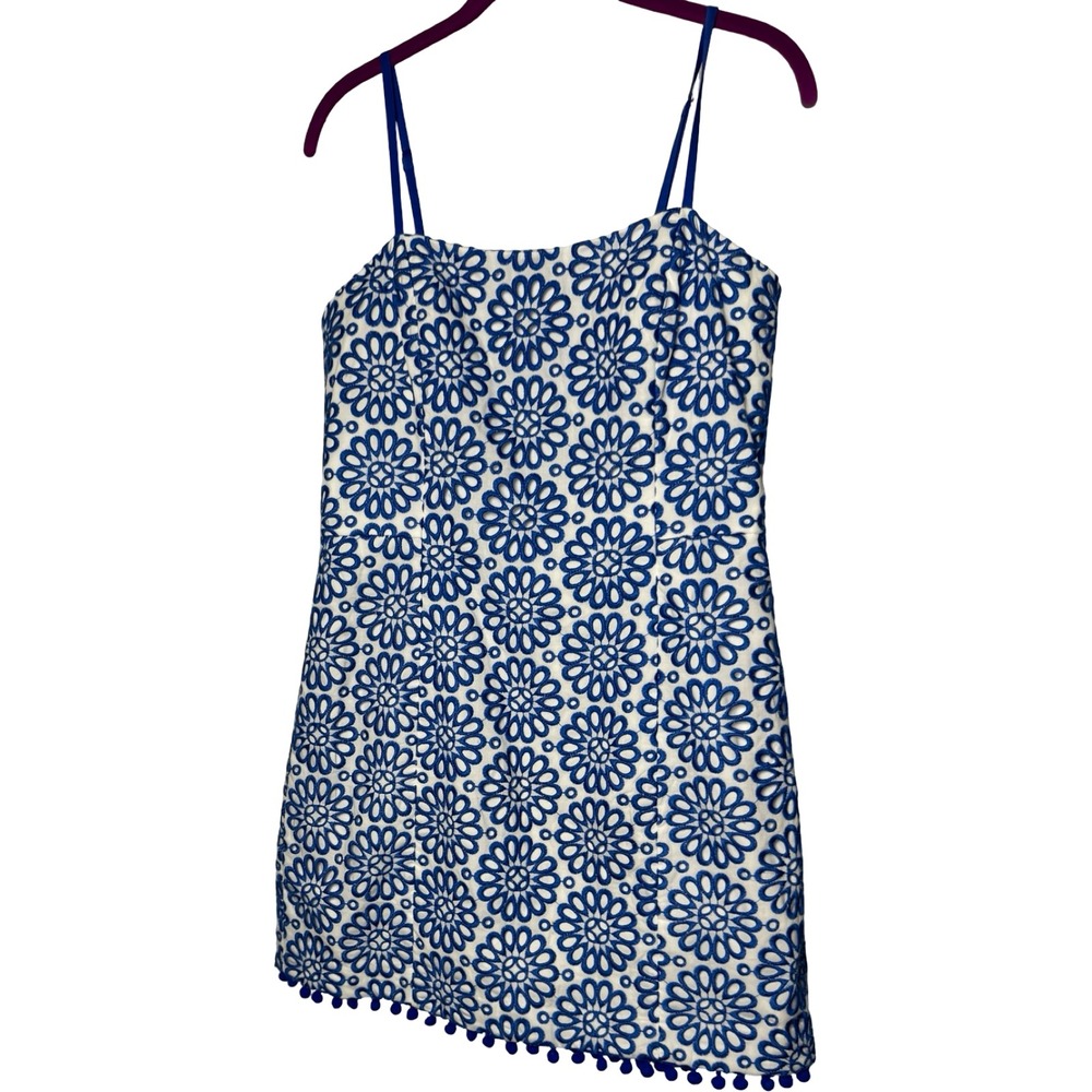Lilly Pulitzer Romper Dress Women 10 Blue White Good Eyelet Floral 010395
